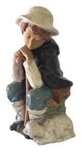 FR - Vintage Nadal Spanish Matte Porcelain Figurine - Seated Shepherd Boy with Lamb