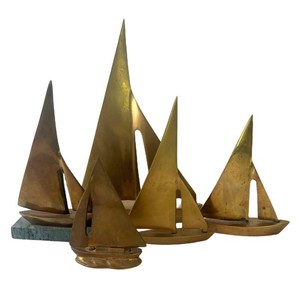 DR - Five Vintage Brass Sailboat Figurines