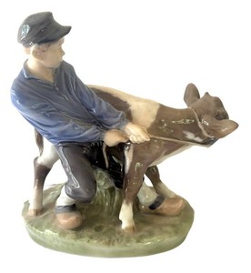 DR - Royal Copenhagen Boy With Calf Porcelain Figurine