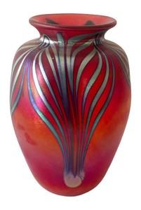 DR - Iridescent Pulled Feather Art Glass Vase by Daniel Lotton