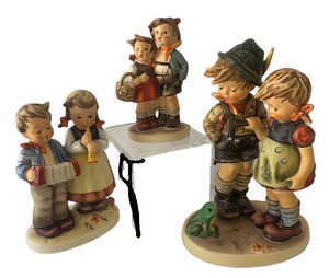 DR - Goebel Hummel Figurine Trio including Surprise, Birthday Serenade and Timid Little Sister