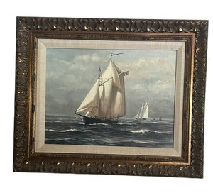LR - Vintage Seascape Painting - Bernard B. Duggan Signed Framed 18 X 22
