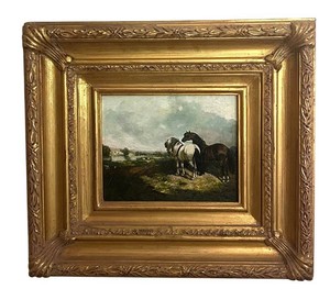 LR - Horse Painting - 8x10 Oil on Canvas in Ornate Gilt Frame