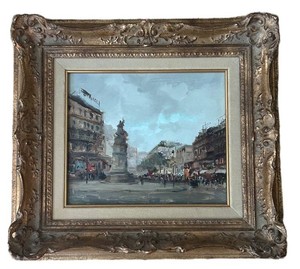 LR - Vintage Paris Street Scene Oil Painting on Canvas - Framed