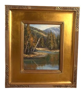 LR - Original Oil Painting Grizzly Lake by Donald Dickerson, Ornate Gilt Frame