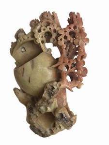 LR - Soapstone Vase - Vintage Chinese Hand-Carved Floral Openwork