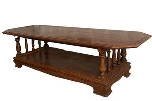LR - Wood Coffee Table - Turned Baluster Supports & Lower Shelf