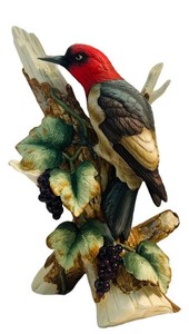 LR - Vintage Andrea by Sadek Porcelain Red-Headed Woodpecker Figurine #8752