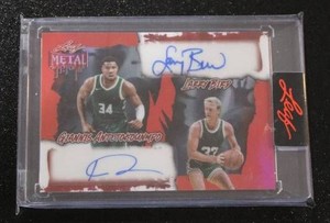 2025 Leaf Metal Giannis Antetokounmpo & Larry Bird Dual Autograph 15  Only 5 Exist