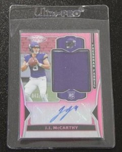2024 Certified Freshman Fabric JJ McCarthy Autograph 043260 Rookie Card Heavy Damage