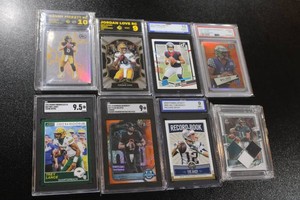 Fooball Slab Card Lot  7 Slabbed Football Cards & 1 Jersey Fusion