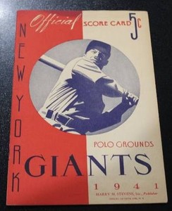 May 1941 New York Giants vs Brooklyn Dodgers Official Scorebook Program  Pee Wee Reese - Ott - Carl Hubbell