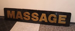 LARGE MASSAGE Black w Gold Letters Plastic Sign  Man Cave