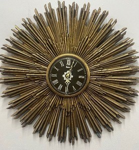 Sculptural Gold Finish Starburst MCM Burwood Wall Clock Works