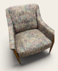 MCM Mid Century Modern Floral Fabric Upholstered Side Chair 1 of  2