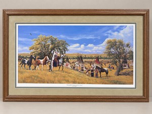 Sitting Bull...Going to the Give Away by Tom Phillips Matted and Framed Oak Frame