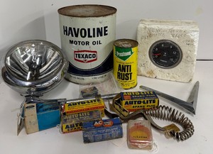 Vintage Lot of Automobile Items Car Items Hewitt Industries Model S-325 Pyrometer Gauge Chrome Headlight