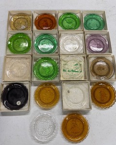 Vintage Pressed Glass Cup Plates (CoastersButter Pat Dishes) Pairpoint Glass Colored Glass Lot of 18