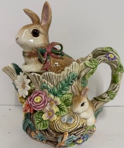 Fitz and Floyd Porcelain Rabbit Bunny Teapot