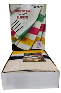 Queen Hudson Bay Company 6 Point Blanket in Original Box Camp Blanket 100% Wool Like New
