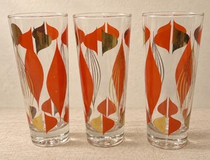 LOT of Three Anchor Hocking MCM Orange Atomic Design Highball Glasses