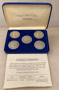 Morgan Silver Dollars Blue Velvet Display Case Lot of 5