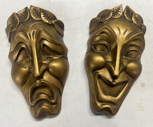 Wall Pockets Vintage Greek Tragedy Mask Set Ceramic Wall Hangings by Artcraft Set of 2