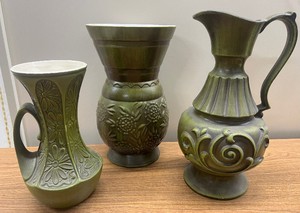 Vintage Mid Century MCM Haeger Vase and Pitcher Lot Avocado Green Ewer Pitcher