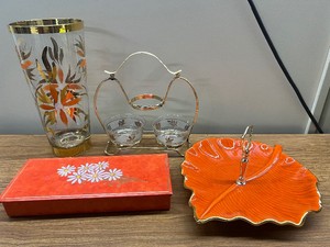 Orange Leaf and Gold and Orange Vase MCM Lot