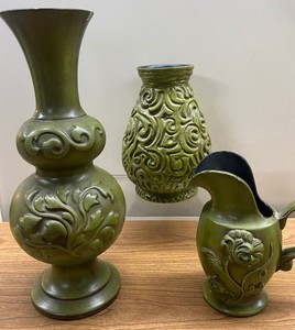 Royal Haeger Avocado Green Vase Pitcher Lot of 3 Geometric Designs Floral