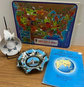 Disneyland Walt Disney Collectible Ashtray Tea Set and 1968 Puzzle Map
