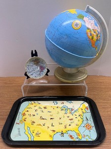 Ohio Tin Liltho 9 Globe and Replogle Play-Tray Lithograph Map of the United States