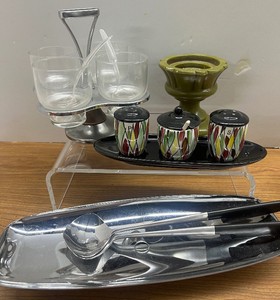 MCM Chrome and Glass Serving Items and Ceramic MCM Condiment Set