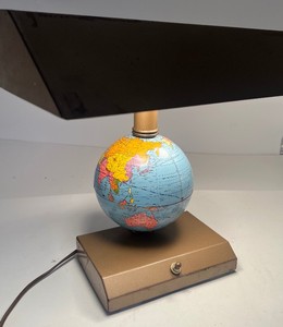 Vintage Mid Century Desk Lamp with Lithograph Tin World Globe Base Industrial Desk Lamp