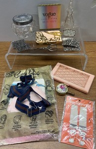Antique Ladies Cigarette Case Vogue Pastel Cigarette Box Paris USA Garters Shoe Clips Vanity Lot