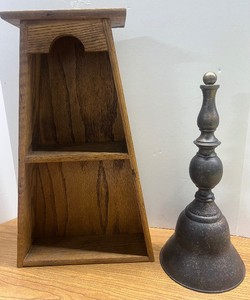 Small Oak Display Shelf and Oversized Bell
