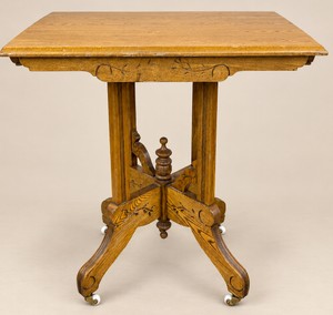 Antique Eastlake Side Table Parlor Table with Enamel Wheels