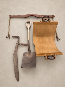 Antique Primitive Tool Lot Shoulder Yoke with Hooks Hay Knife