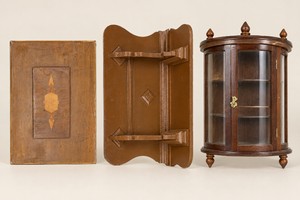 Lot of 3 Wood Display Pieces Curior Shelf