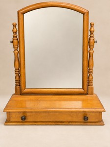 Maple Dresser Top Table Top Vanity Mirror with Drawer