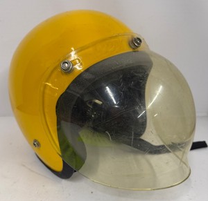 Vintage 1970s Yellow Motorcycle Helmet with Face Shield