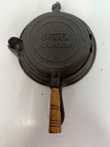 Antique Childrens Cast Iron Stover Junior Waffle Iron with Wood Handle