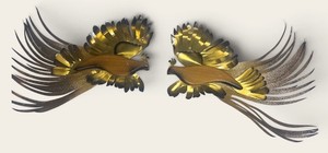 MCM Wood and Metal Wall Art Flying Birds Peacocks