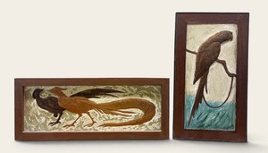Raised Hammered Copper Handmade MCM Artwork Set of 2 Birds