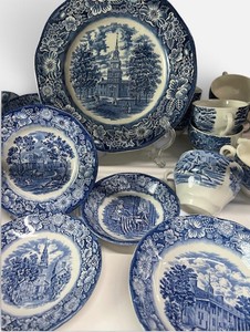 Antique Vintage  Liberty Blue Ironstone Made in England Dinnerware Set 46 Pieces Staffordshire