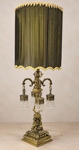 Hollywood Regency Brass Lamp with Crystal Prisms with Lamp Shade Works Oversized Lamp