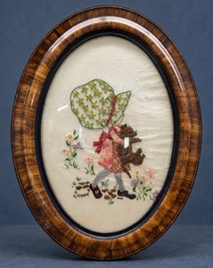 Vintage Embroidered Holly Hobbie in Vintage Bubble Glass Frame