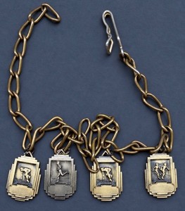 Vintage Art Deco Track & Field Medals And Chain Necklace