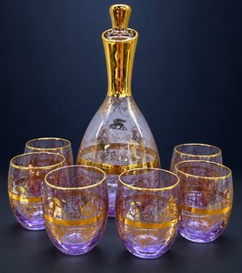 Seven-Piece LOT - Six Amethyst Venetian Glass Tumbler And Decanter