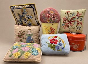 Vintage Grandma Core Cottage Core Lot Cross Stitch Pillows Cake Carrier
